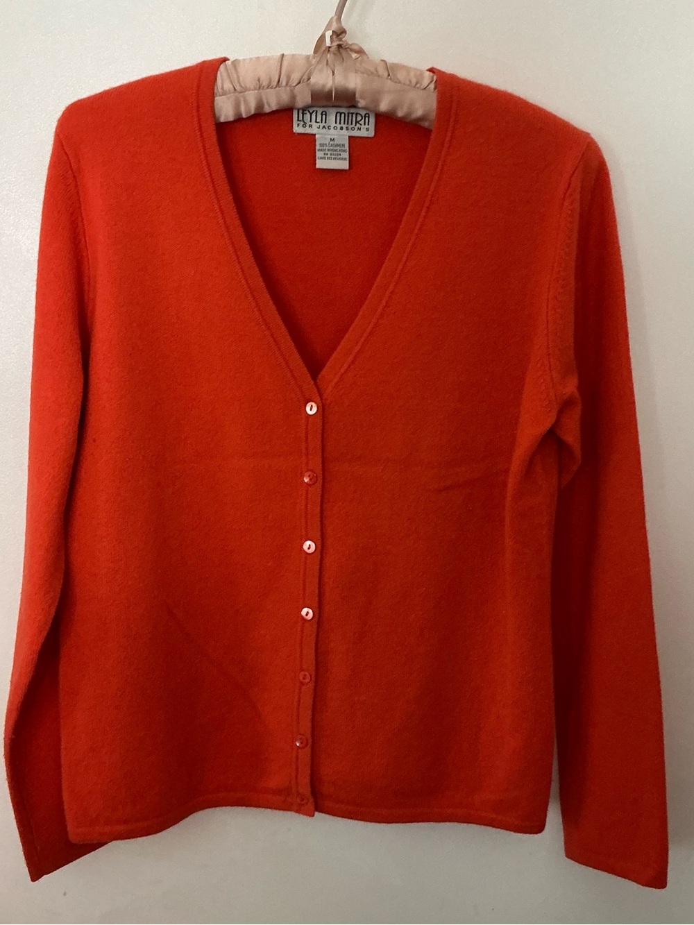 Orange V-Neck Button Cashmere Cardigan
